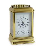 A L'Epée hour repeating brass carriage clock,with moonphase and calendar dial, in gorge case, with