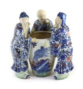 A rare Chinese underglaze blue and copper red porcelain model of the ‘Vinegar Tasters’, Qing