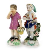 A Rockingham porcelain figure of a beggar boy, c.1830 and a Bow porcelain figure of a boy holding