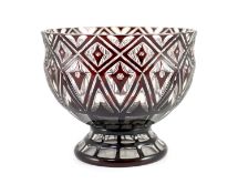 A Bohemian ruby overlaid glass punch bowl, early 20th century, manner of Otto Prutscher,with