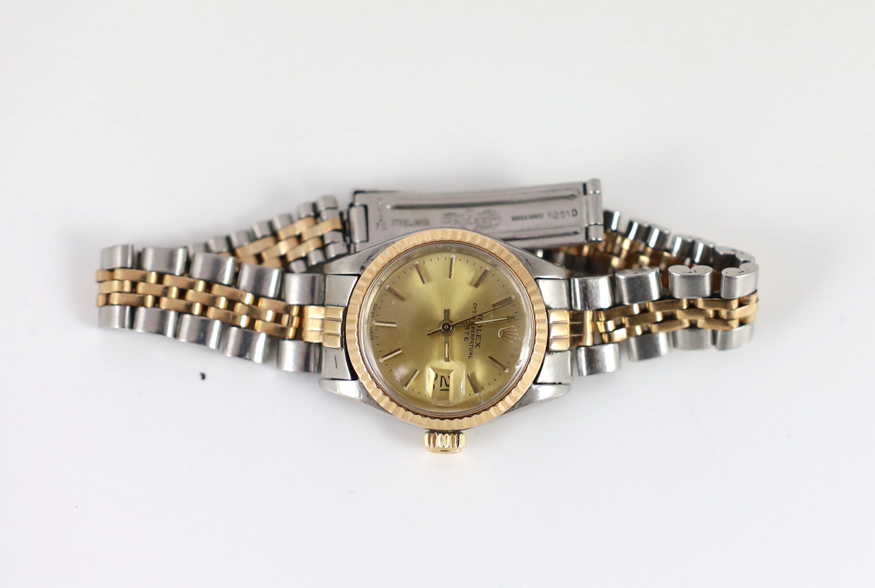 A lady's 1970's steel and gold Rolex Oyster Perpetual Date wrist watch, on a Rolex steel and gold - Image 3 of 4