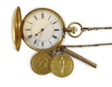 A Victorian 18ct gold keyless chronograph hunter pocket watch, by Boxelle, Kings Road, Brighton,with