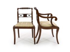 A set of eight Regency mahogany dining chairs, including two carvers,with ropetwist cresting