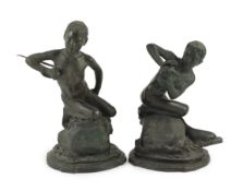 Vincenzo Gemito (Italian 1852-1929), a pair of bronze figures of youths,signed in the bronzeHeight