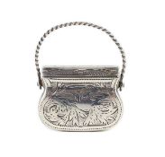 A George IV engraved silver vinaigrette, modelled as a handbag, by Gervase Wheeler,Birmingham, 1827,