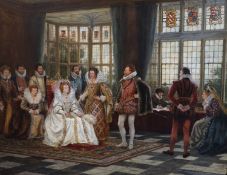 § § Frank Moss Bennett (1874-1953) ‘Queen Elizabeth and Drake’oil on canvassigned and dated ‘4260
