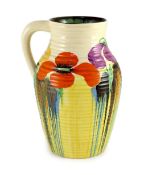 A Clarice Cliff Delecia Poppy jug,black printed marks,29.5cm highTypical fine crazing to the glaze