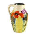 A Clarice Cliff Delecia Poppy jug,black printed marks,29.5cm highTypical fine crazing to the glaze