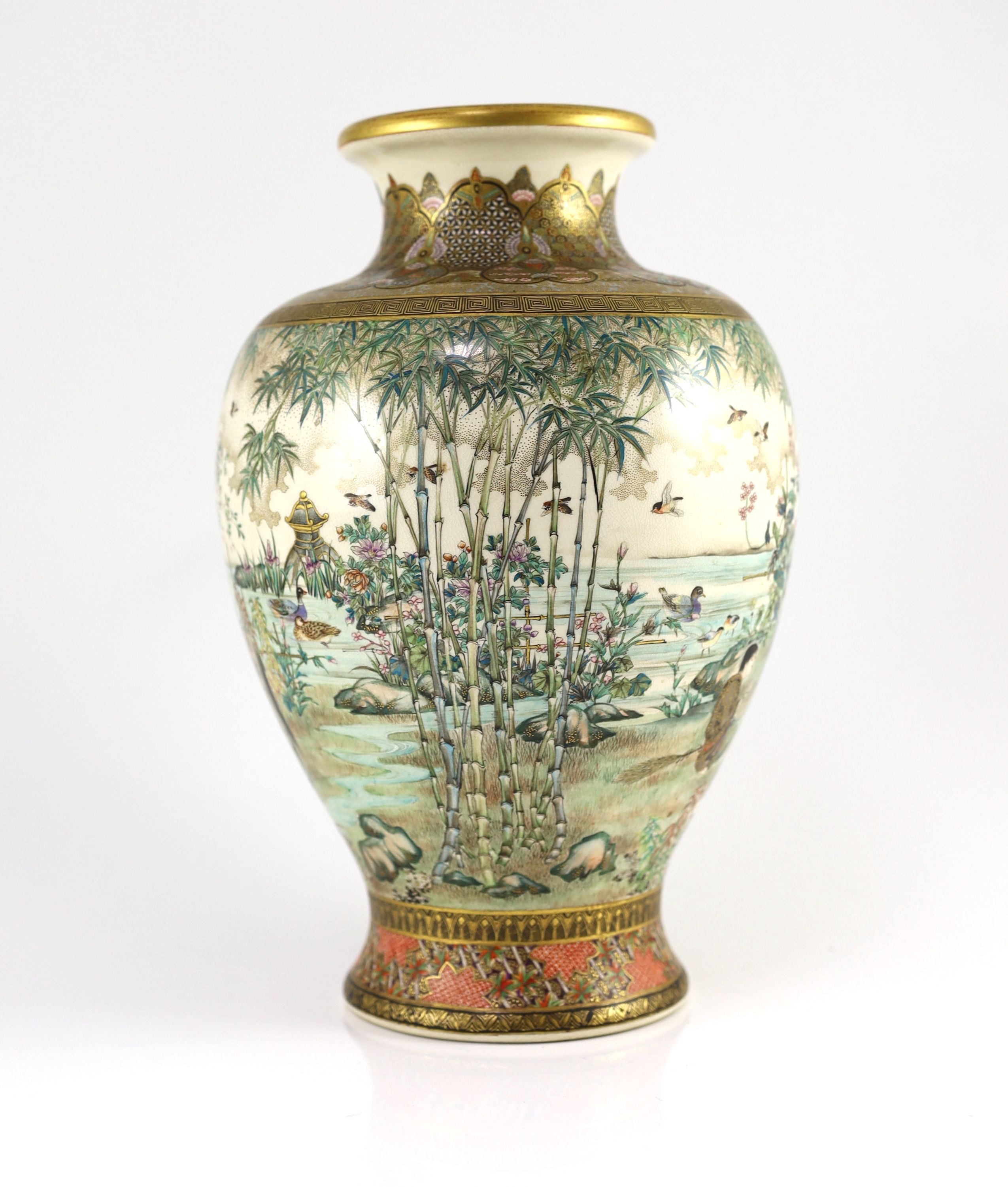 A fine Japanese Satsuma pottery vase, signed Takezan, Meiji period,finely painted with boys in a - Image 2 of 7