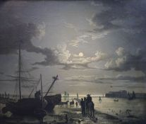 Attributed to Henry Pether (fl.1825-1865) Fisherfolk along the shore at midnightoil on canvas laid