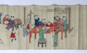 A Chinese handscroll painting on paper of ‘Hundred boys’ in a garden, late Qing dynasty,Inscribed to