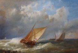 Abraham Hulk (Dutch, 1813-1897) Dutch vessels off the coastoil on canvassigned30 x 43cmOil on canvas