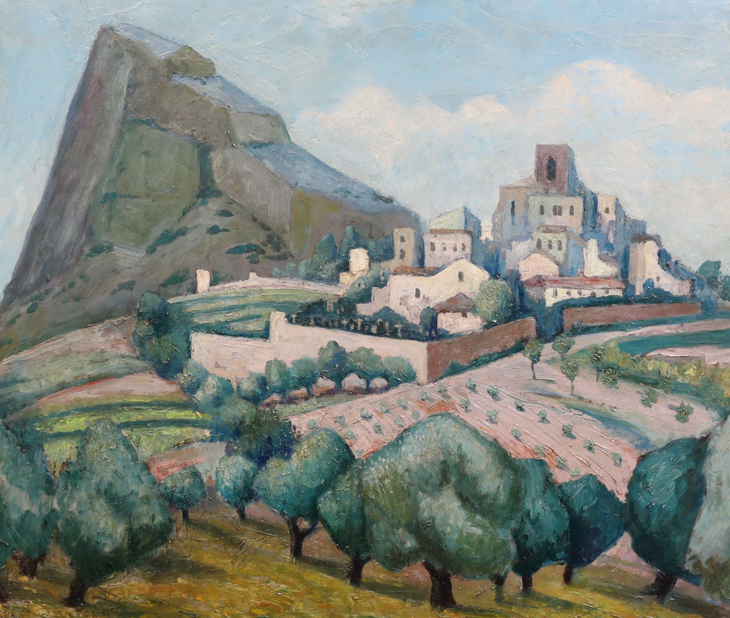 Attributed to Adrian Paul Allinson (1890-1959) Southern French landscape with hilltop townoil on