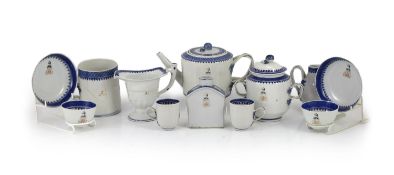 A Chinese export armorial forty two piece part tea service, late 18th century, decorated with the