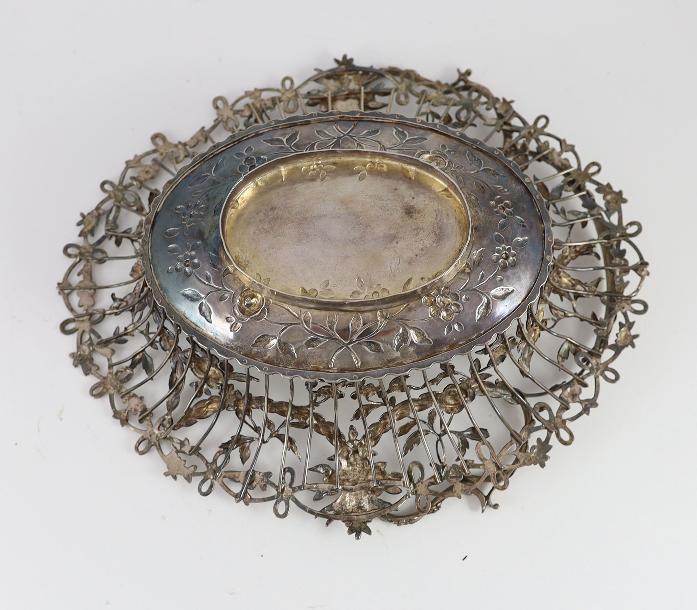 A George III pierced silver oval epergne basket, by Vere & Lutwyche, engraved with the Heneage - Image 3 of 3