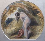 19th Century English School Sketch of a female bather,charcoal and watercolourinitialled H.B,35 x