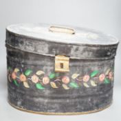 A painted toleware hat box, 44cm