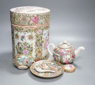 A large Canton famille rose jar and cover, 26cm high, and other related tableware