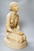 A Victorian alabaster figure, kneeling female, 51cm