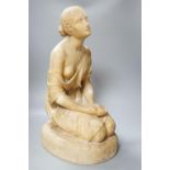 A Victorian alabaster figure, kneeling female, 51cm