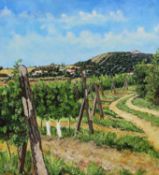 Morocz, oil on canvas, Landscape with vineyard, signed and dated '10, 55 x 49cm