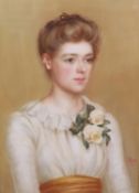 MRG 1887 Portrait of a young lady wearing a rose corsagepastelmonogrammed and dated 188764 x 45cm