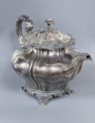 An early Victorina provincial silver pear shaped teapot, John Walton?, Newcastle, 1838, gross 25.