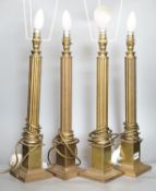 Two pairs of brass column table lamps