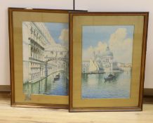 Nezetti, pair of watercolours, Views of Venice, signed, 38 x 25cm