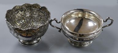 A George V silver small rose bowl, Birmingham, 1913, diameter 12.8cm and a later silver two