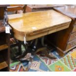 A Regency rosewood banded and mahogany tea table, width 91cm, depth 45cm, height 75cm