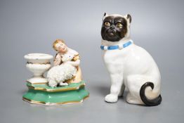 A Victorian bone china inkwell and a pug dog, 14cm