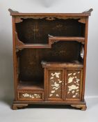 A Japanese hardwood and Shibayma decorated table cabinet, Meiji period, 56cm