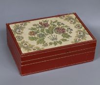 A Rolex gilt tooled and fabric covered lid, red leather wrist watch box, 18cm