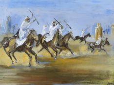 North African School, gouache, Arab warriors on horseback, 43 x 58cm