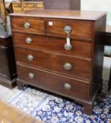 A George III mahogany straight front chest, fitted three long drawers and two short drawers, width