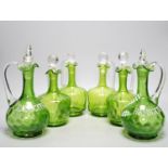 A group of six Victorian green glass decanters, including pair of Ramsgate souvenirs, 26cm