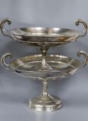 A pair of George V silver tazze, with flying scroll handles, Walker & Hall, Sheffield, 1912,