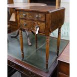 A Regency banded mahogany drop flap work table, width 47cm, depth 41cm, height 73cm