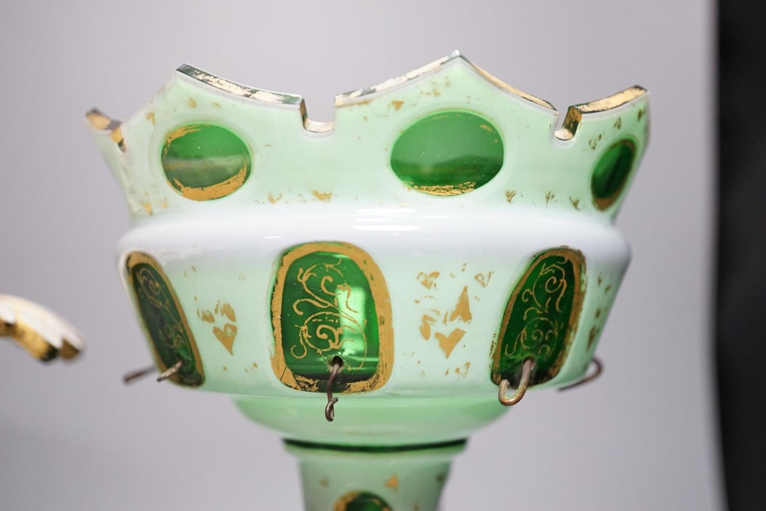 A 19th century overlaid green glass comport, 24cm high, and a similar table lustre - Image 4 of 8