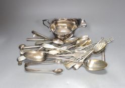 A George V silver sauceboat and a small quantity of assorted mainly 19th century and later silver