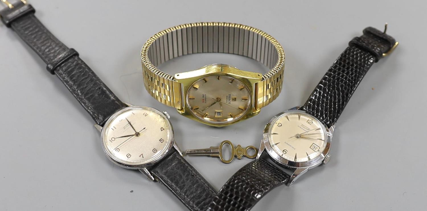 Three gentleman's assorted steel Tissot wrist watches including Visodate.