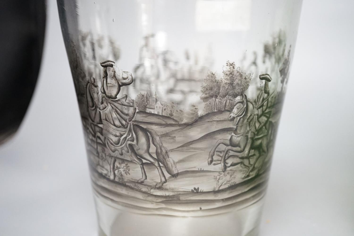 A Bohemian enamelled beaker vase and a green glass vase, 26cm - Image 4 of 7
