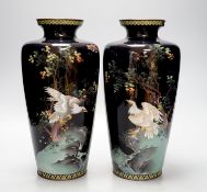 A pair of Japanese cloisonne vases (af ), 31cm