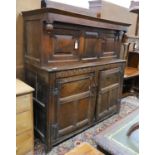 An 18th century oak court cupboard, length 147cm, depth 58cm, height 152cm