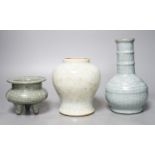 Three Chinese crackle glaze vases, 22cm