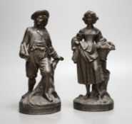 A pair of French cast metal figures, Hiver and Printemps, 25.5cm