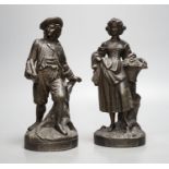 A pair of French cast metal figures, Hiver and Printemps, 25.5cm