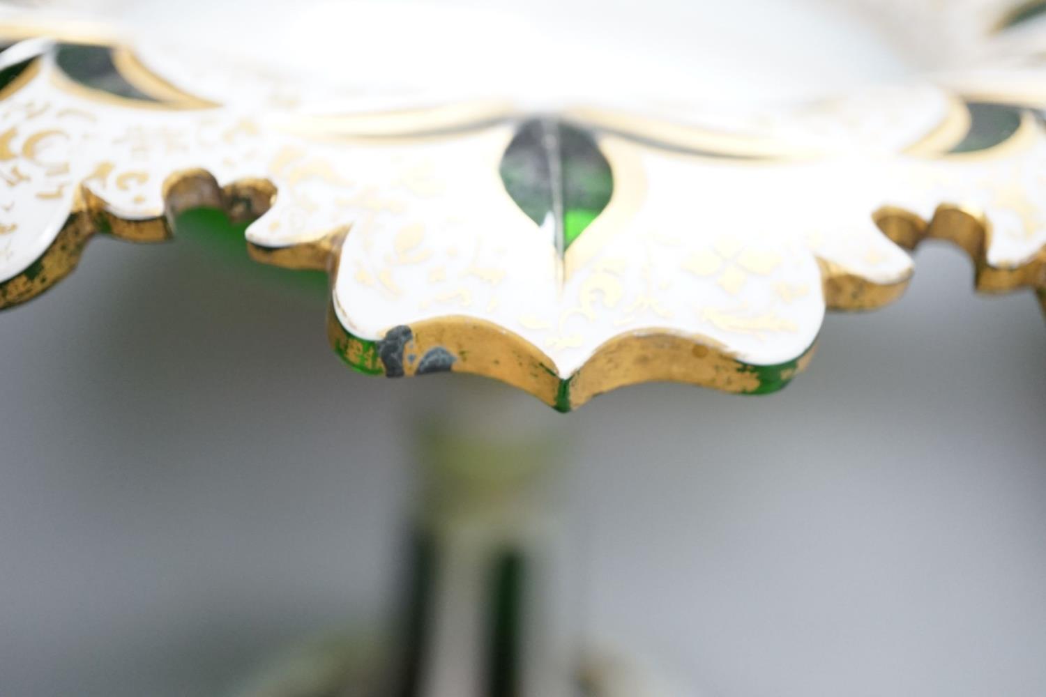 A 19th century overlaid green glass comport, 24cm high, and a similar table lustre - Image 7 of 8