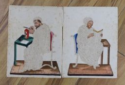 19th century Continental School, two gouache and pinwork, Studies of seated Scholars, 24 x 18cm,